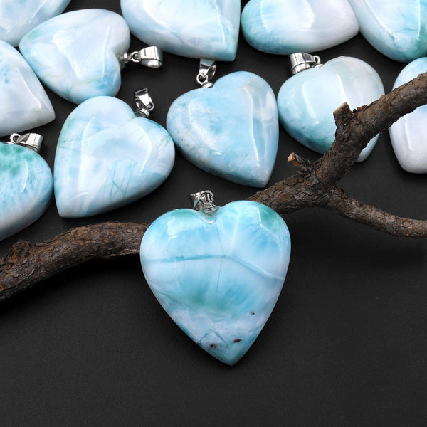 Natural Light Blue Larimar Heart Pendant Genuine Real Genuine Larimar Gemstone A4