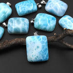 Natural Blue Larimar Rectangle Pendant Genuine Real Genuine Larimar Gemstone