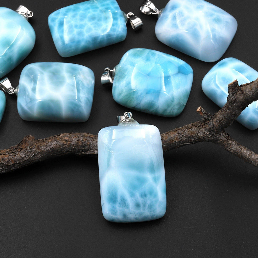 Natural Blue Larimar Rectangle Pendant Genuine Real Larimar Gemstone A4