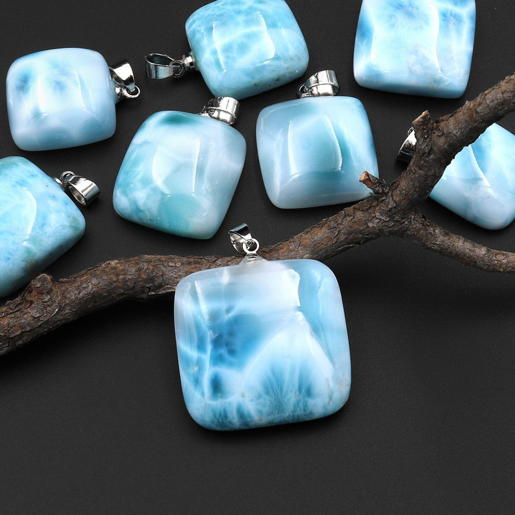 Natural Blue Larimar Square Pendant Genuine Real Genuine Larimar Gemstone A1