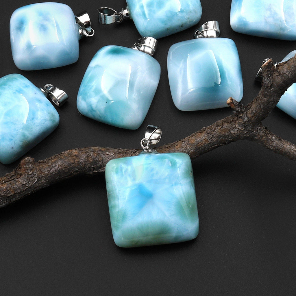 Natural Blue Larimar Square Pendant Genuine Real Genuine Larimar Gemst ...