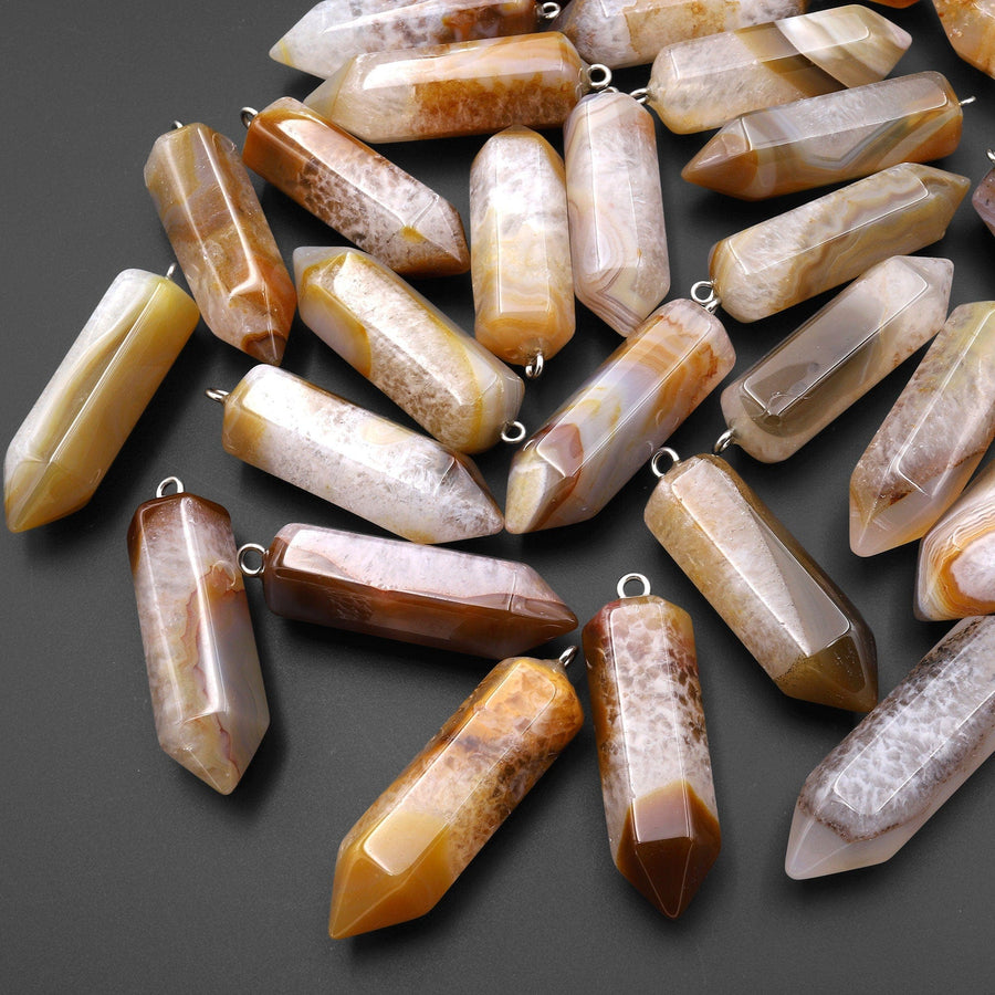 Natural Brazilian Phantom Quartz Point Pendant Natural Golden Brown Crystal Focal Bead