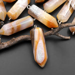 Natural Brazilian Phantom Quartz Point Pendant Natural Golden Brown Crystal Focal Bead