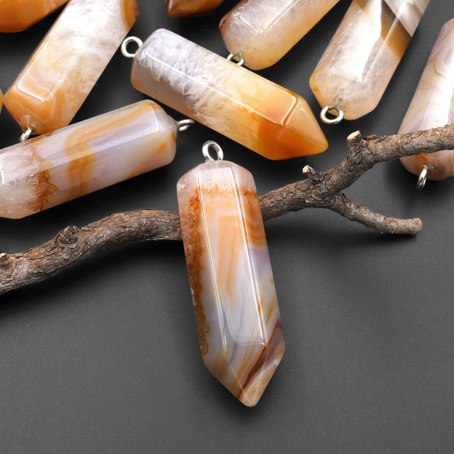 Natural Brazilian Phantom Quartz Point Pendant Natural Golden Brown Crystal Focal Bead