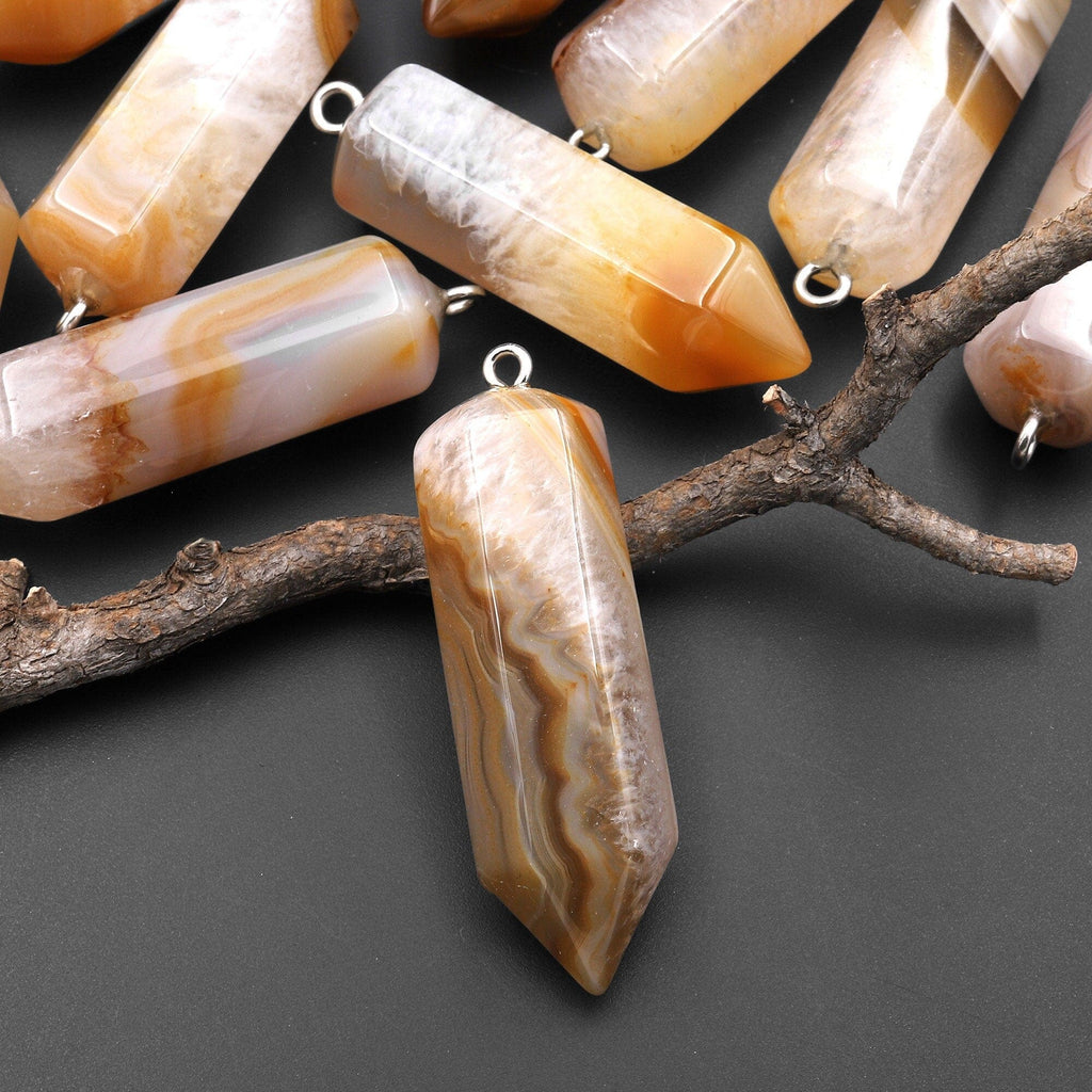 Natural Brazilian Phantom Quartz Point Pendant Natural Golden Brown Crystal Focal Bead A3