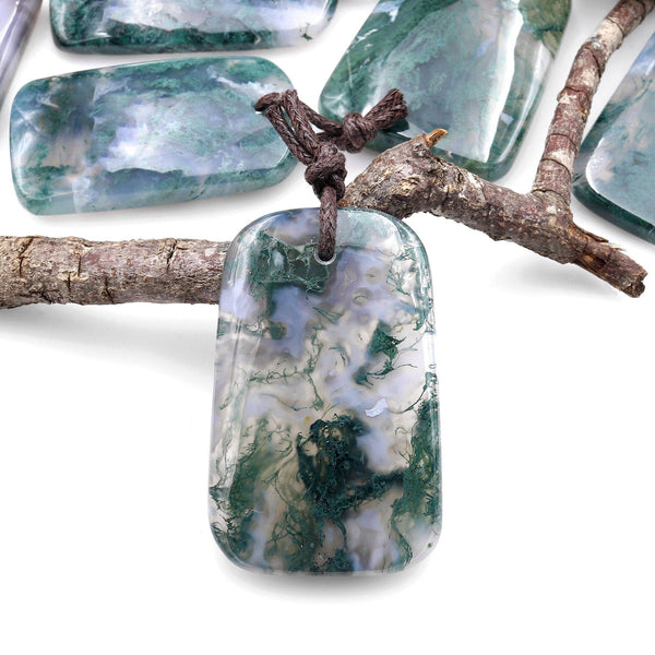 Large Natural Green Moss Agate Trepezoid Pendant Gemstone Focal Bead A11