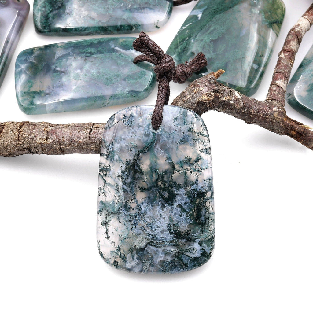 Large Natural Green Moss Agate Trepezoid Pendant Gemstone Focal Bead A33