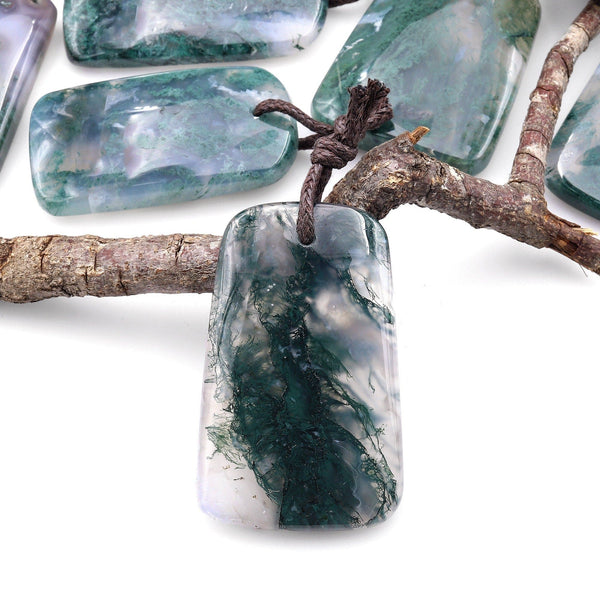 Large Natural Green Moss Agate Trepezoid Pendant Gemstone Focal Bead A55