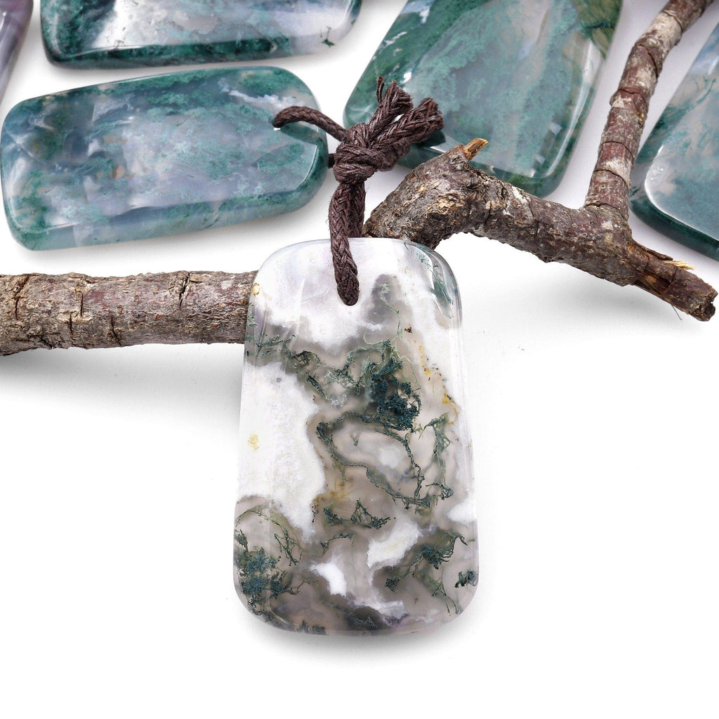 Large Natural Green Moss Agate Trepezoid Pendant Gemstone Focal Bead A77