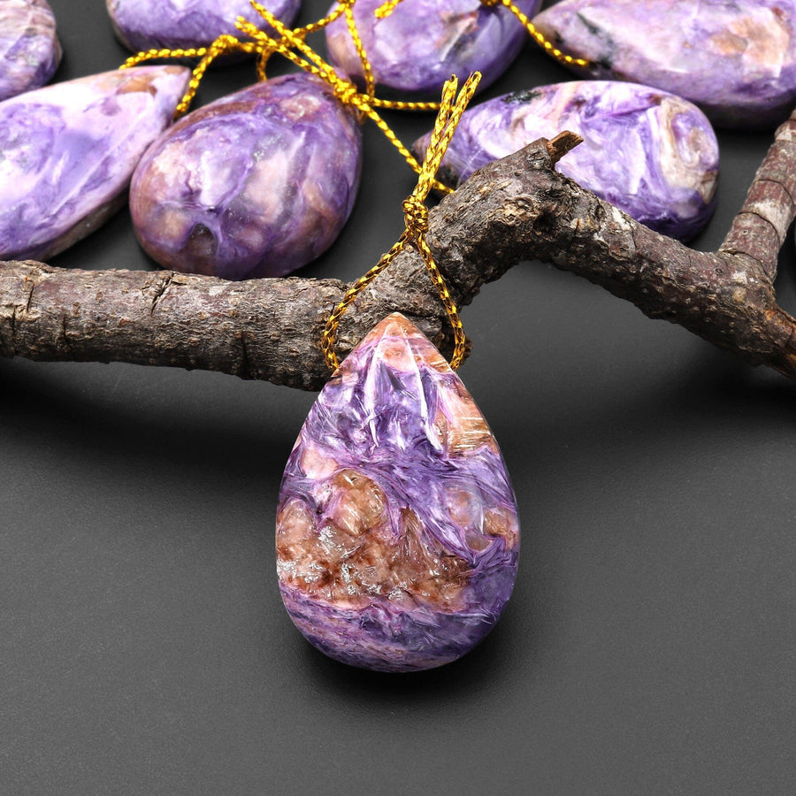 Natural Purple Charorite Pendant Side Drilled Teardrop Genuine Russian Gemstone