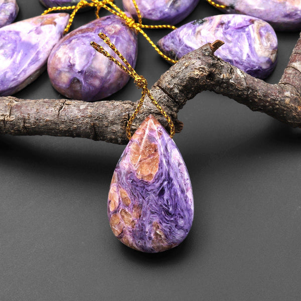 Natural Purple Charorite Pendant Side Drilled Teardrop Genuine Russian Gemstone A3