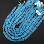 Matte Blue Aqua Stone "Aquamarine" Smooth Rectangle Beads 15.5" Strand