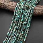 Natural African Turquoise 4mm Cube Beads Gemstone 15.5" Strand