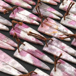 Natural Pink Tourmaline in Quartz Earring Pair Matched Dagger Triangle Shape Drilled Gemstone