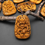 AAA Hand Carved Natural Tiger's Eye Flying Dragon Pendant Gemstone Focal Bead