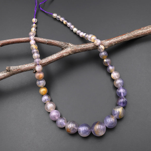 Rare Natural Purple Fluorite Beads Graduating Smooth Round Beads 17" Necklace Strand