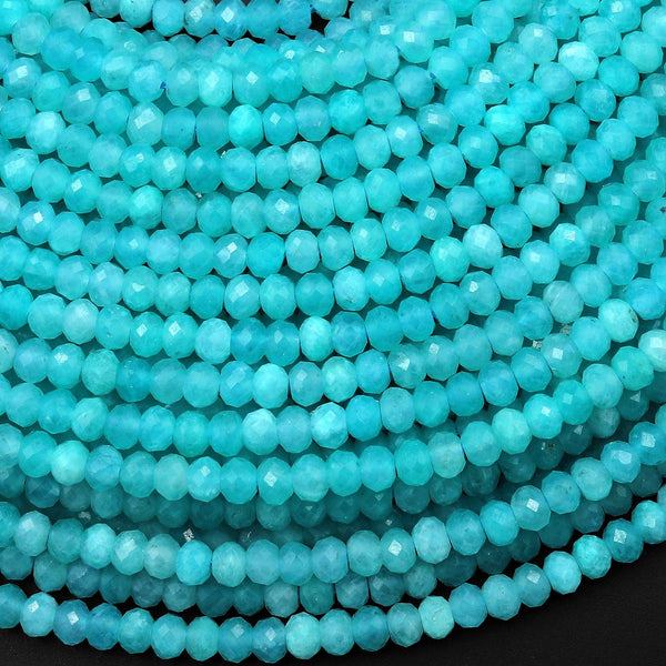 Natural Peruvian Blue Amazonite 3mm Faceted Rondelle Beads Gemstone 15.5" Strand