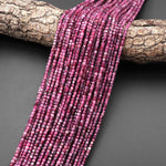 Faceted Natural Red Fuchsia Pink Rubellite Tourmaline 2mm 3mm Cube Beads Gemstone 15.5" Strand