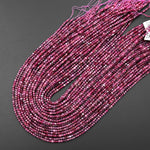 Faceted Natural Red Fuchsia Pink Rubellite Tourmaline 2mm 3mm Cube Beads Gemstone 15.5" Strand