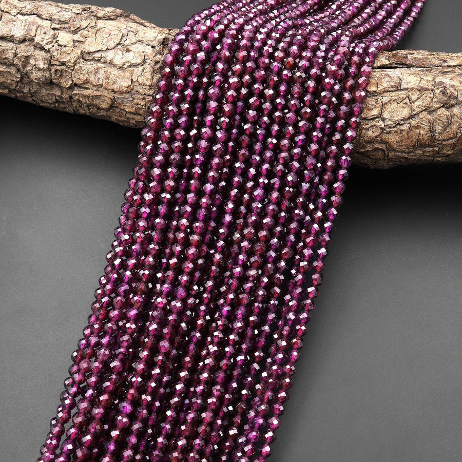 AAA Faceted Natural Mozambique Purple Garnet 4mm Round Gemstone Beads 15.5" Strand