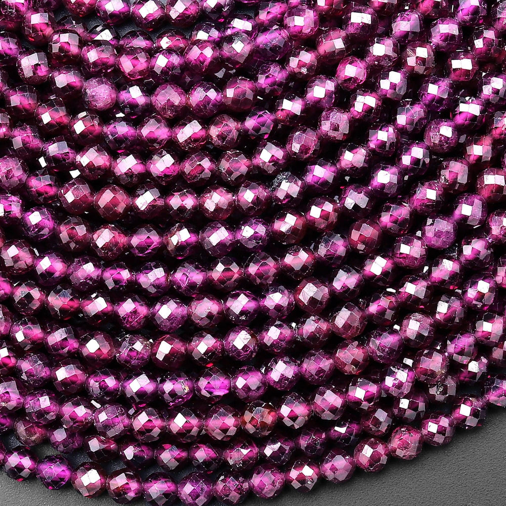 AAA Faceted Natural Mozambique Purple Garnet 4mm Round Gemstone Beads 15.5" Strand