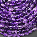 Natural Amethyst Beads Small Freeform Smooth Oval Pebble Nugget Rich Purple Gemstone 15.5" Strand