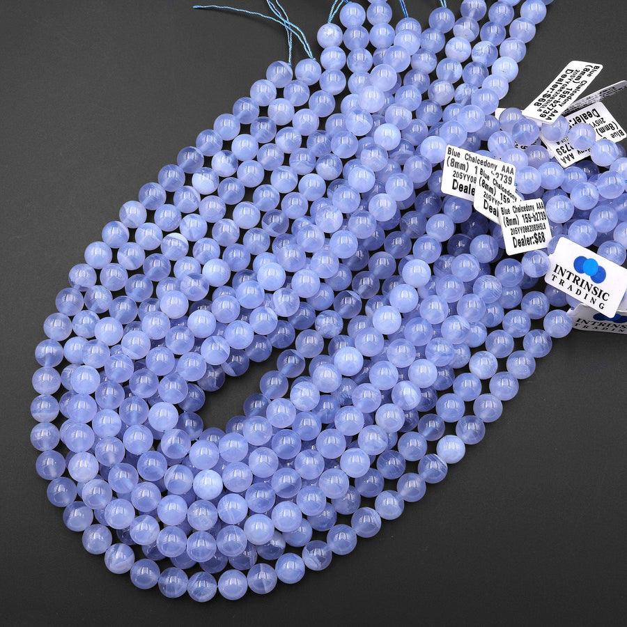 AAA Natural Blue Chalcedony Beads 6mm 8mm 10mm Round Beads 15.5" Strand