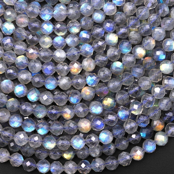 AAA Micro Faceted Natural Labradorite 5mm Round Beads 15.5" Strand