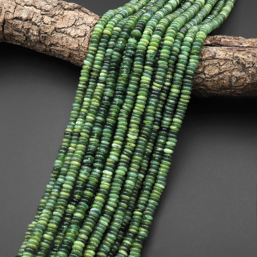 Real Genuine Natural Green Russian Siberian Jade Smooth 6mm Thin Rondelle Beads 15.5" Strand