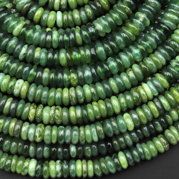 Real Genuine Natural Green Russian Siberian Jade Smooth 6mm Thin Rondelle Beads 15.5" Strand