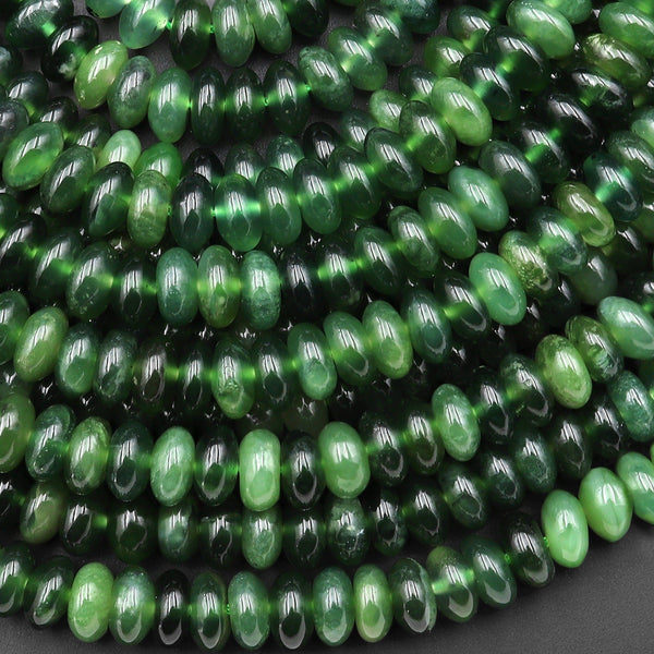 AAA Translucent Genuine Natural Green Russian Siberian Jade Smooth 8mm 10mm Rondelle Beads 15.5" Strand