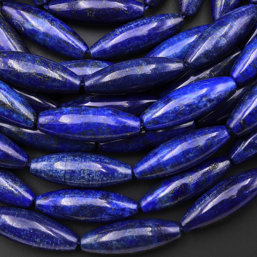 Long Blue Lapis Smooth Marquise Tube Beads 10x30mm 15.5" Strand