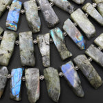 Matte Natural Labradorite Rectangle Rectangular Beads Spike Stick Slice Focal Pendant Cleopatra Style Fan Shaped 15.5" Strand