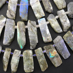 Natural Labradorite Rectangle Rectangular Beads Spike Stick Slice Focal Pendant Cleopatra Style Fan Shaped 15.5" Strand