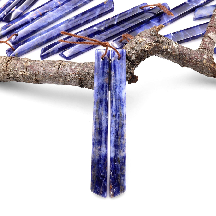 Natural Blue Sodalite Long Slender Beveled Rectangle Earring Pair Matched Gemstone Beads