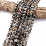 AAA Faceted Natural Black Tourmaline Rutilated Rutile Quartz Coin Beads 10mm Gemstone 15.5" Strand