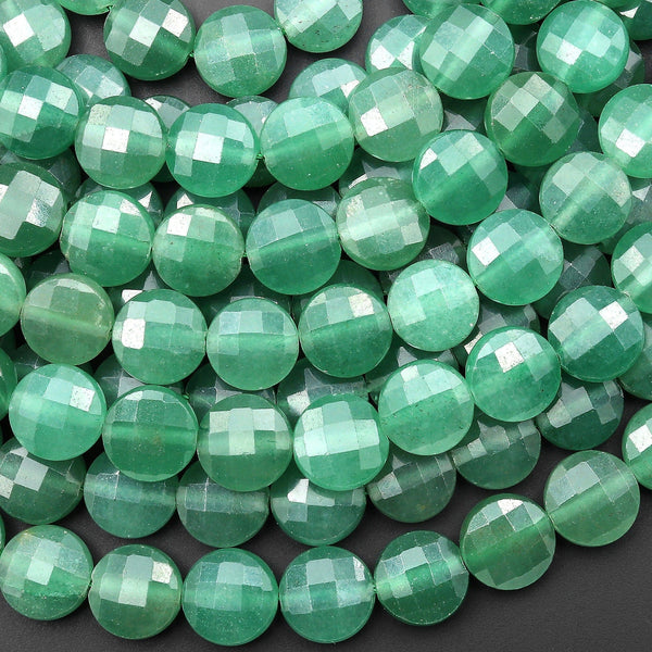 Natural Green Aventurine Beads Faceted 10mm Coin Gemstone 15.5" Strand