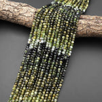 Natural Green Tourmaline Faceted 3mm 4mm Cube Beads Gemstone 15.5" Strand