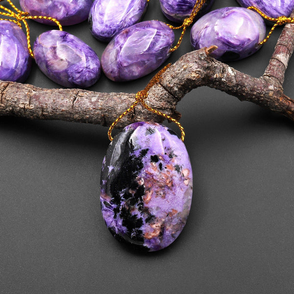 Natural Purple Charorite Pendant Side Drilled Oval Genuine Russian Gemstone A1
