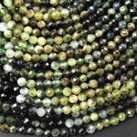 Natural Green Tourmaline Faceted 4mm Round Beads Gradient Ombre Gemstone 15.5" Strand