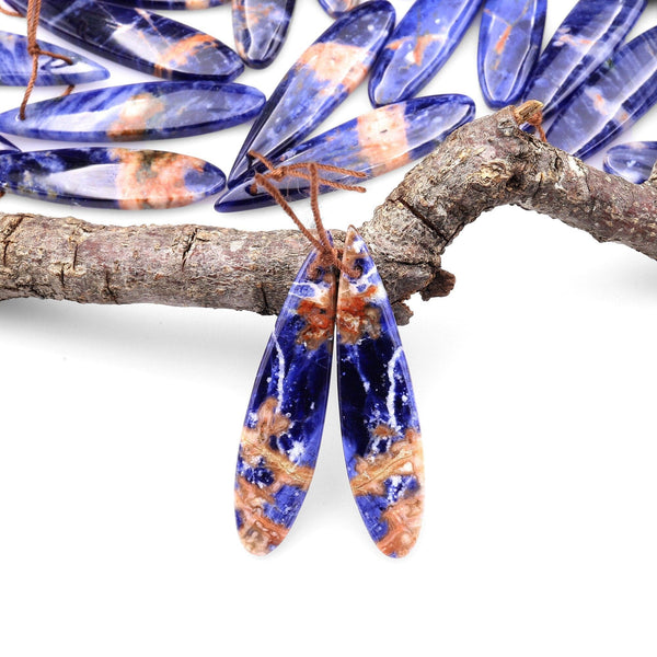 Natural African Orange Sodalite Long Slender Teardrop Earring Pair Matched Gemstone Beads A4
