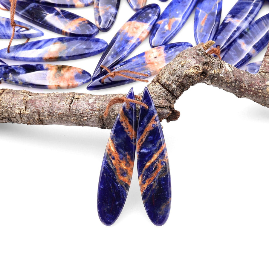 Natural African Orange Sodalite Long Slender Teardrop Earring Pair Matched Gemstone Beads A6