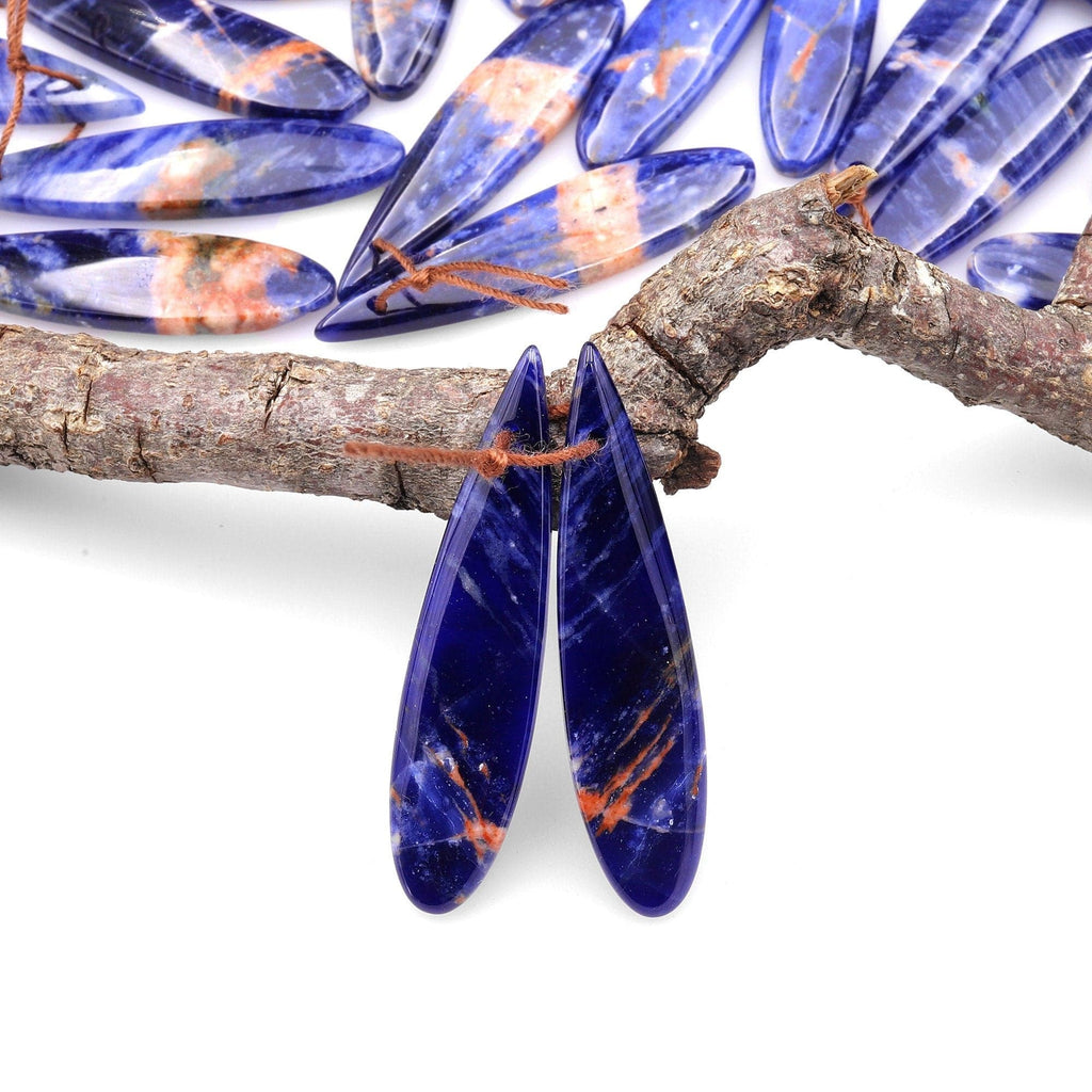 Natural African Orange Sodalite Long Slender Teardrop Earring Pair Matched Gemstone Beads A10