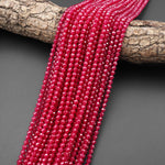 Faceted Lab-grown Red Ruby 2mm 3mm 4mm Round Gemstone Beads 15.5" Strand