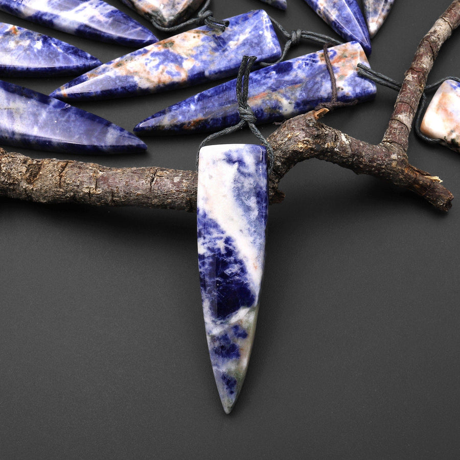 Natural Blue Sodalite Pendant Side Drilled Long Triangle Dagger Gemstone