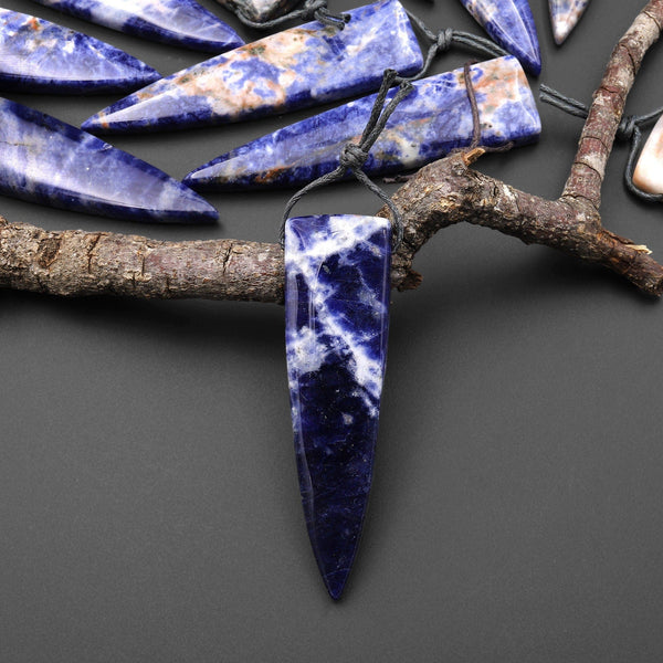 Natural Blue Sodalite Pendant Side Drilled Long Triangle Dagger Gemstone A2