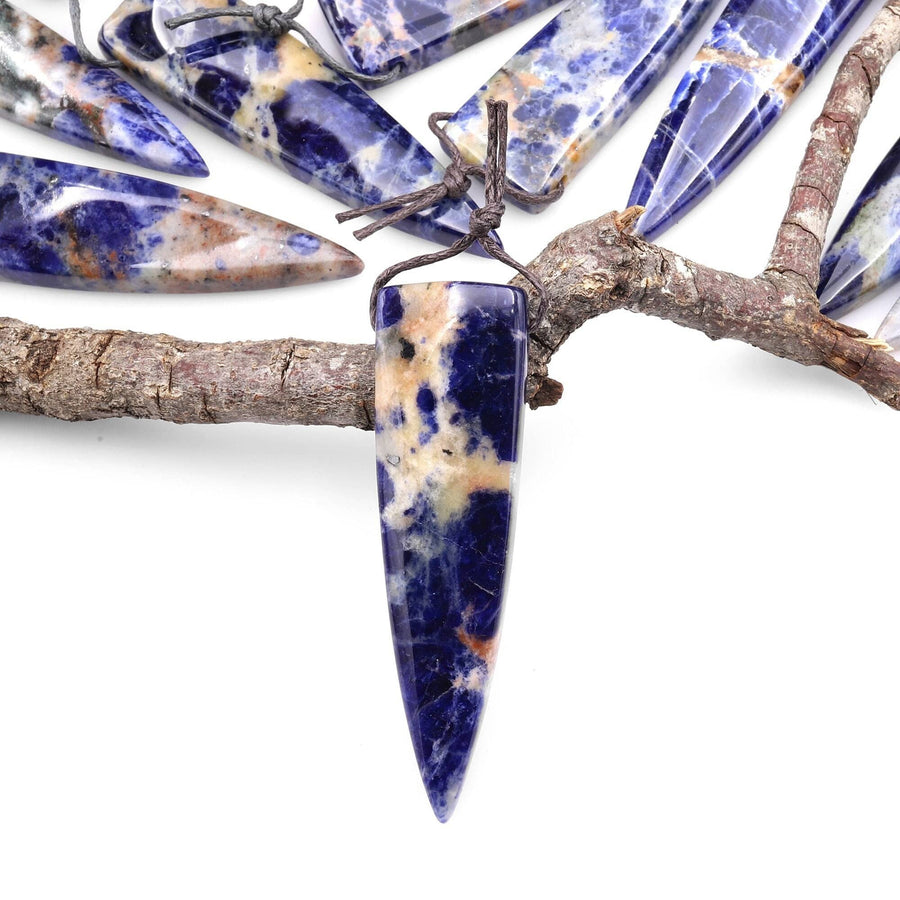 Natural Orange Sodalite Pendant Long Triangle Dagger Side Drilled Focal Bead A3