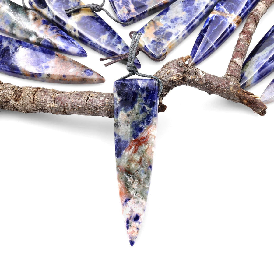 Natural Orange Sodalite Pendant Long Triangle Dagger Side Drilled Focal Bead A8