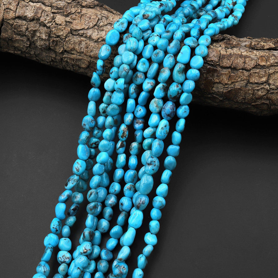 Genuine Natural Arizona Blue Turquoise Freeform Pebble Beads 6mm 8mm Nuggets 15.5" Strand