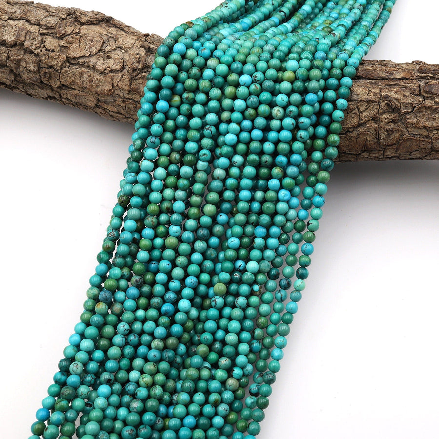 Natural Turquoise 4mm Smooth Round Beads Real Genuine Vibrant Blue Green Turquoise 15.5" Strand